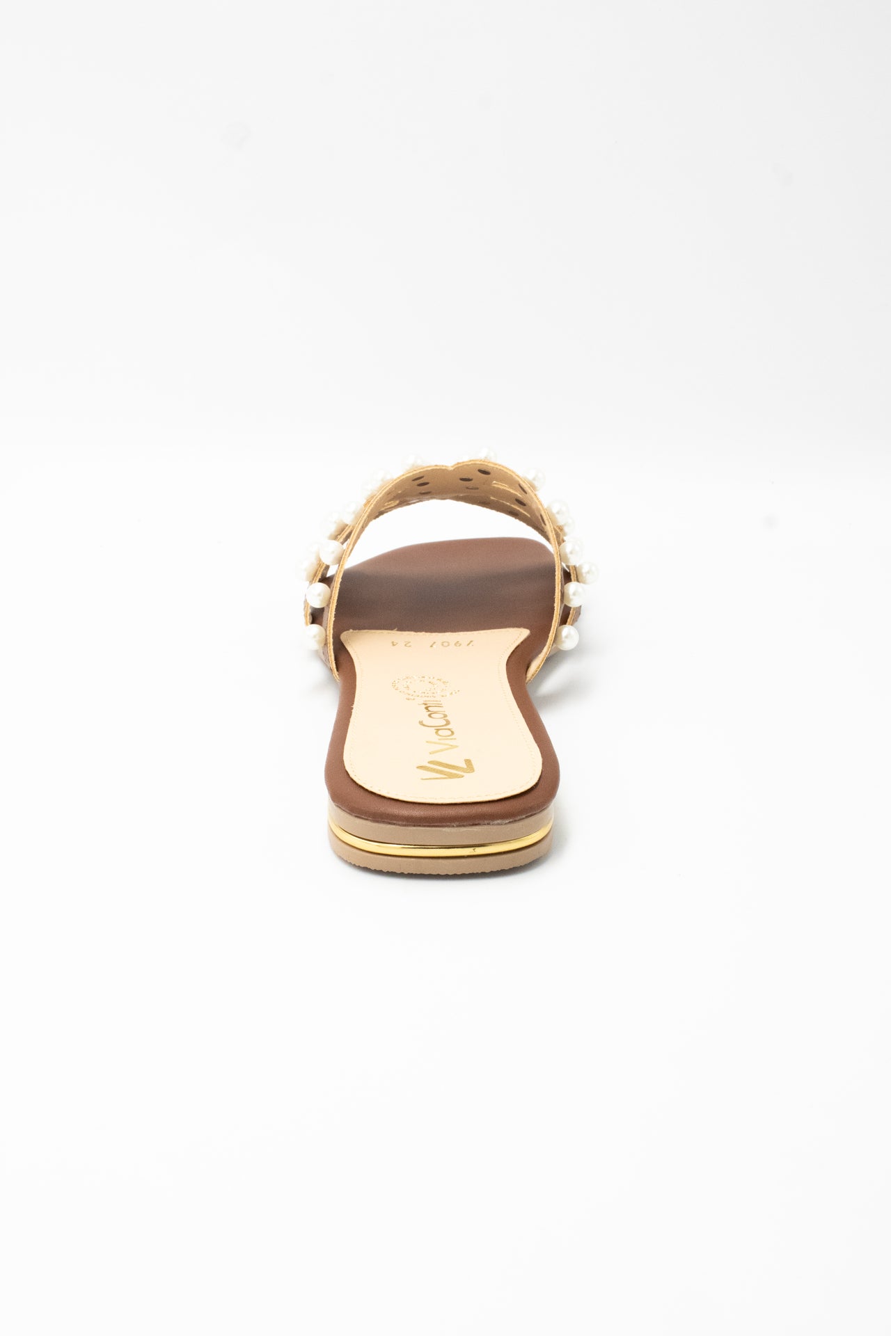PERLA Sandalia de piso con perlas Tan