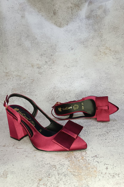 CATRINA zapatilla tacón ancho con moño vino