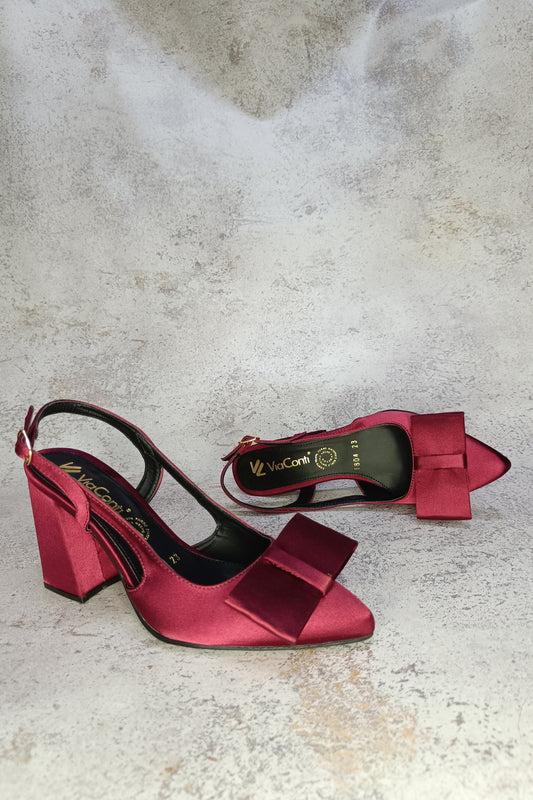 CATRINA zapatilla tacón ancho con moño vino