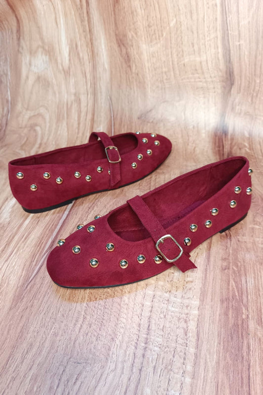 SAMARA balerina mary jane con estoperoles dorados Vino