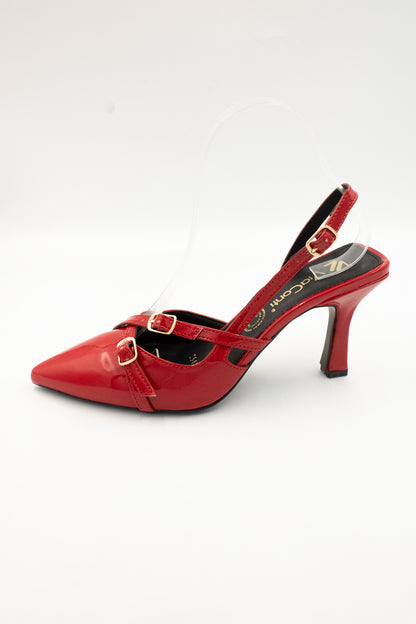 LILIA Zapatilla de tacón Charol Rojo con hebillas