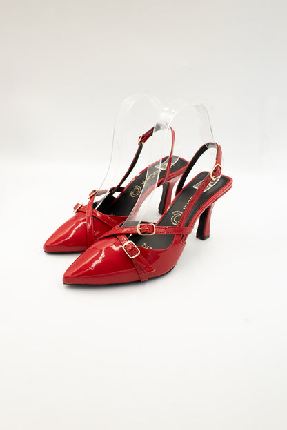 LILIA Zapatilla de tacón Charol Rojo con hebillas