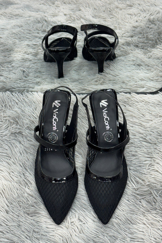 MAY Zapatilla de tacón Negro malla transparente