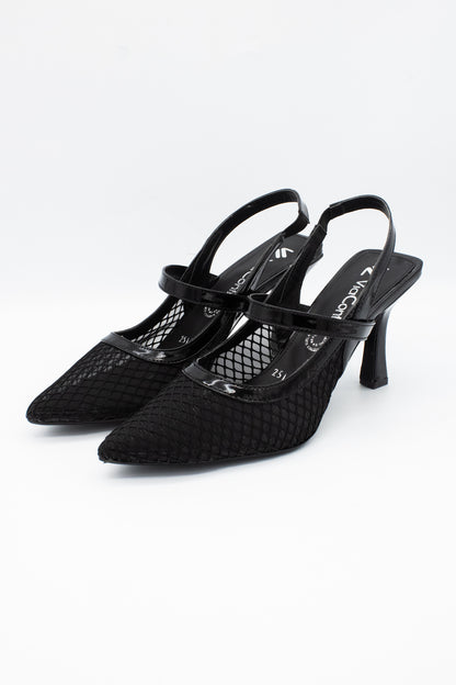 MAY Zapatilla de tacón Negro malla transparente