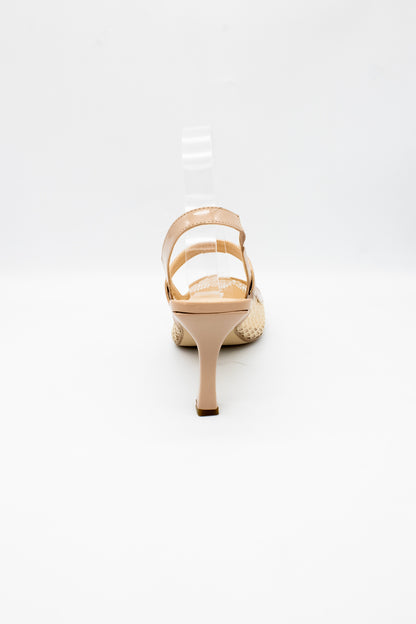 MAY Zapatilla de tacón Beige malla transparente