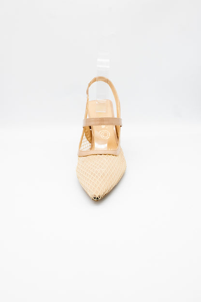 MAY Zapatilla de tacón Beige malla transparente