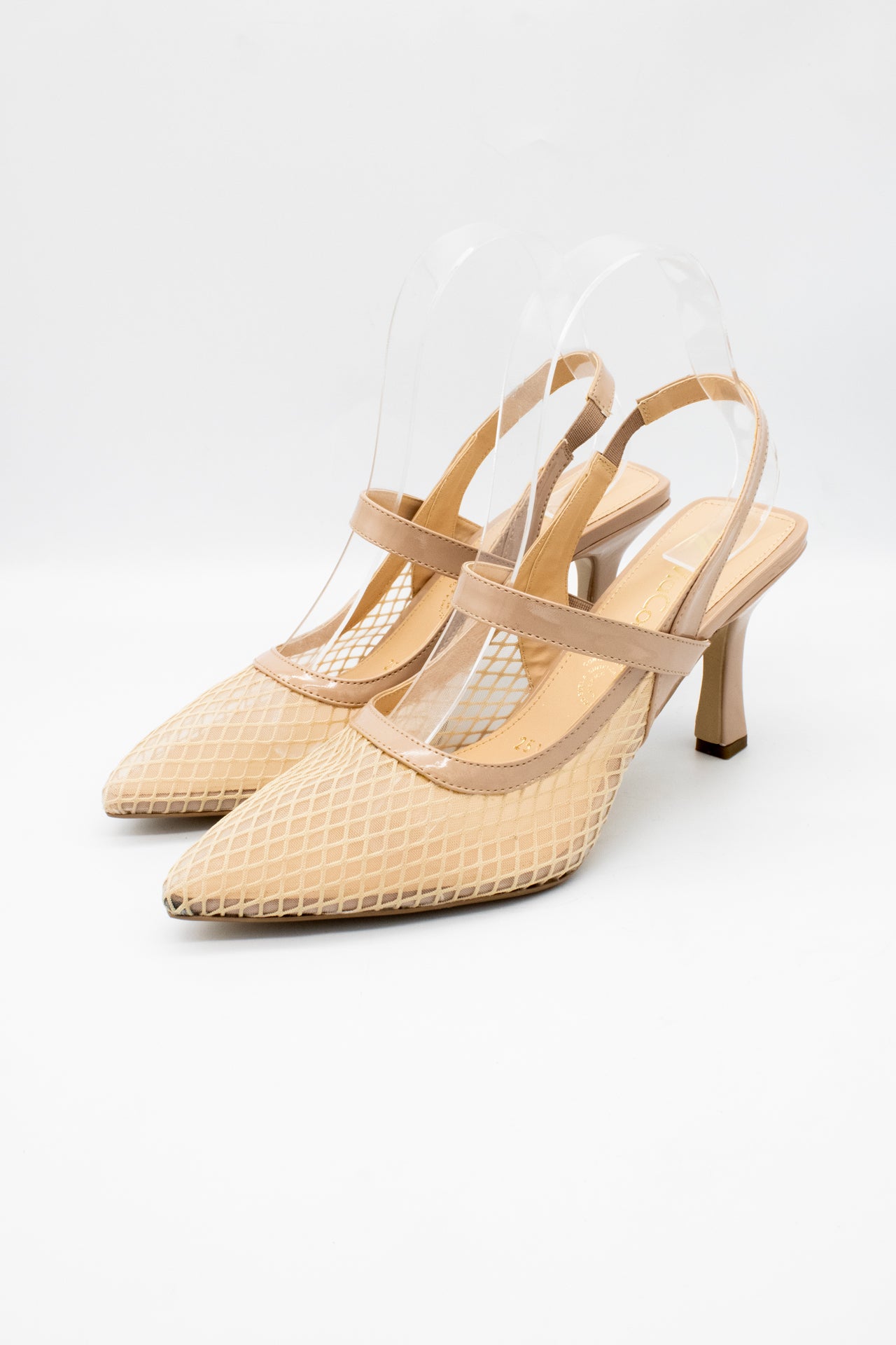 MAY Zapatilla de tacón Beige malla transparente
