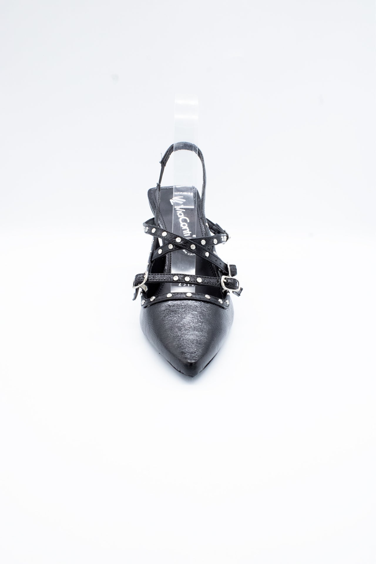 IVETTE Zapatilla de tacón Negro hebillas y estoperol