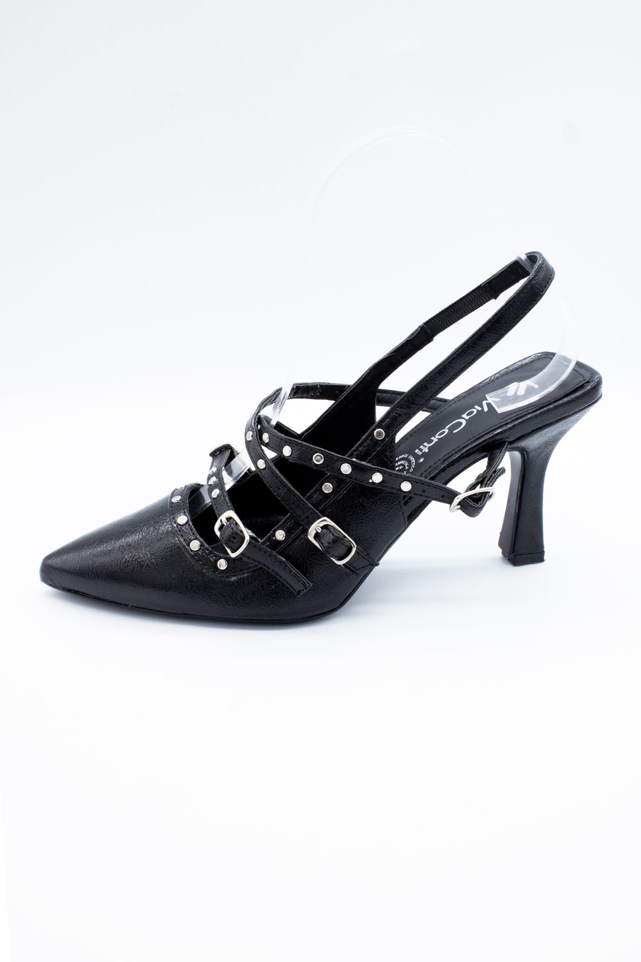 IVETTE Zapatilla de tacón Negro hebillas y estoperol