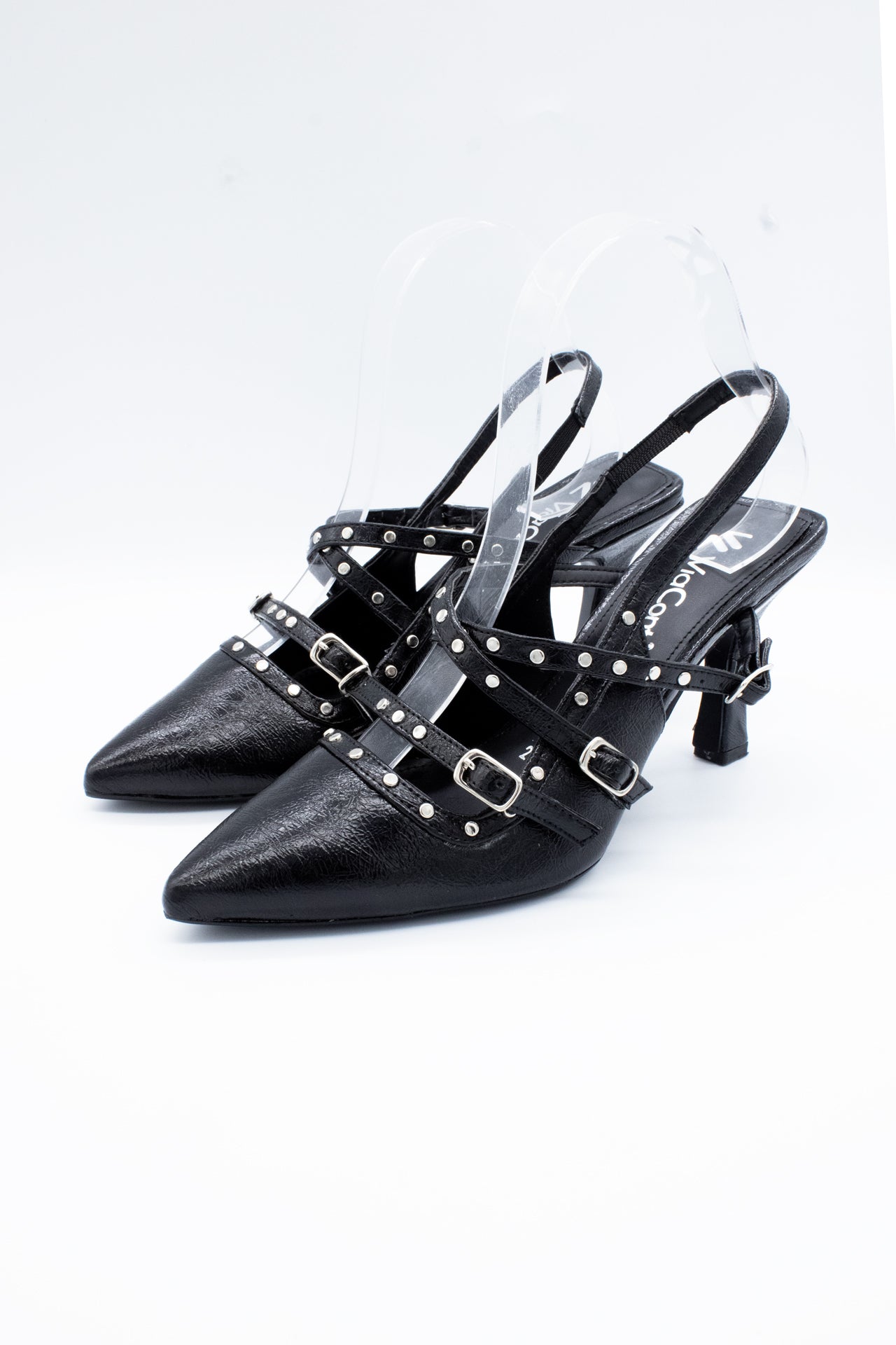 IVETTE Zapatilla de tacón Negro hebillas y estoperol