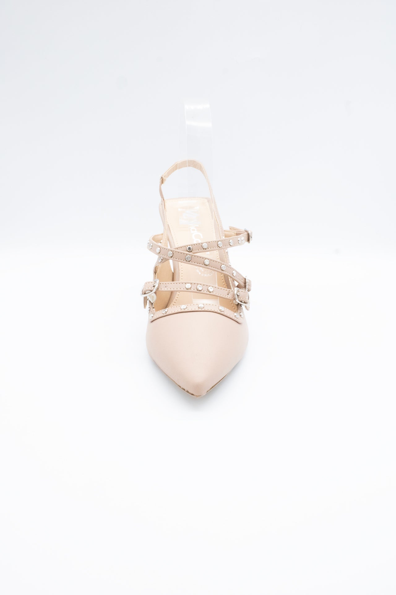 IVETTE Zapatilla de tacón Beige hebillas y estoperol