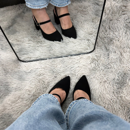 ISABELLA zapatilla con plantilla puntal con tacon ancho Negro