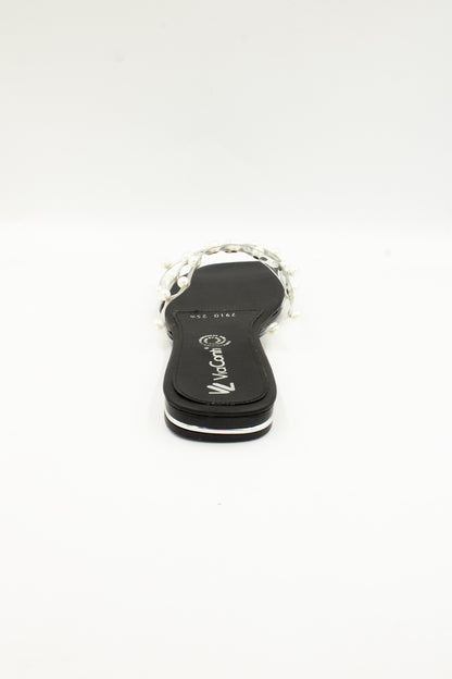 BRISA Sandalia de piso transparente y negro con perlas