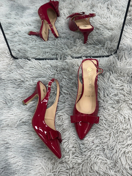 SILVIA Zapatilla de tacón Charol Rojo con moño